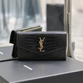 UPTOWN WALLET 21 IN BLACK CROCODILE PATTERN CALFSKIN GOLD LOGO
