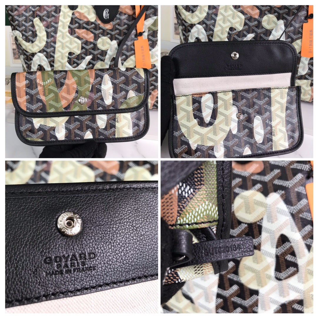 SAINT LOUIS PM BAG 34 IN GREEN LETTRES CAMOUFLAGE GOYARDINE CANVAS