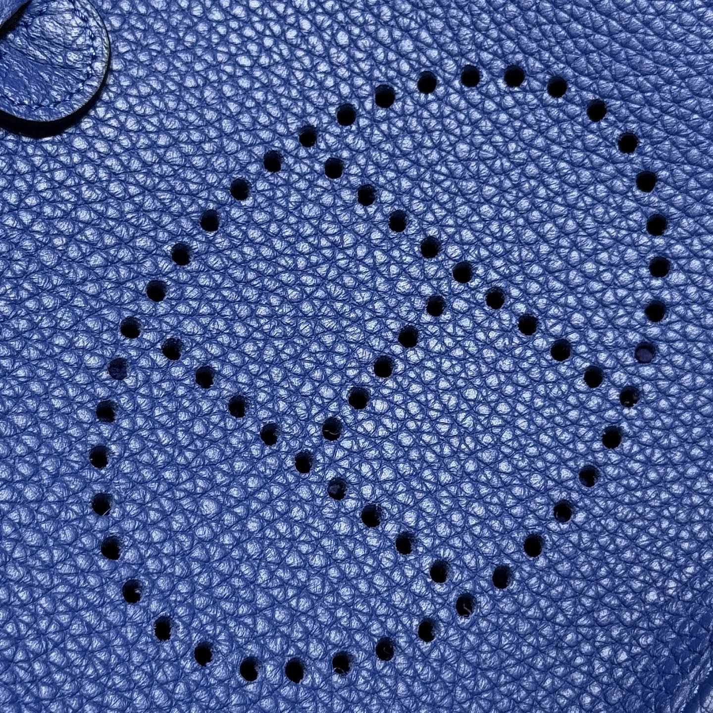 HERMES 25S MINI EVELYNE 18 IN BLUE PATTERNED STRAP CALFSKIN SILVER HARDWARE