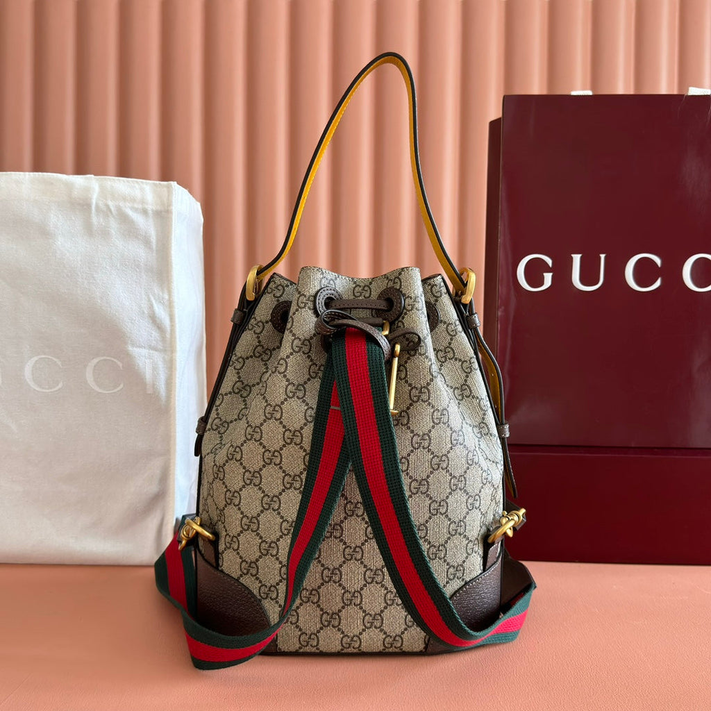 GUCCI DRAWSTRING BACKPACK TIGER HEAD 27 IN BROWN CANVAS