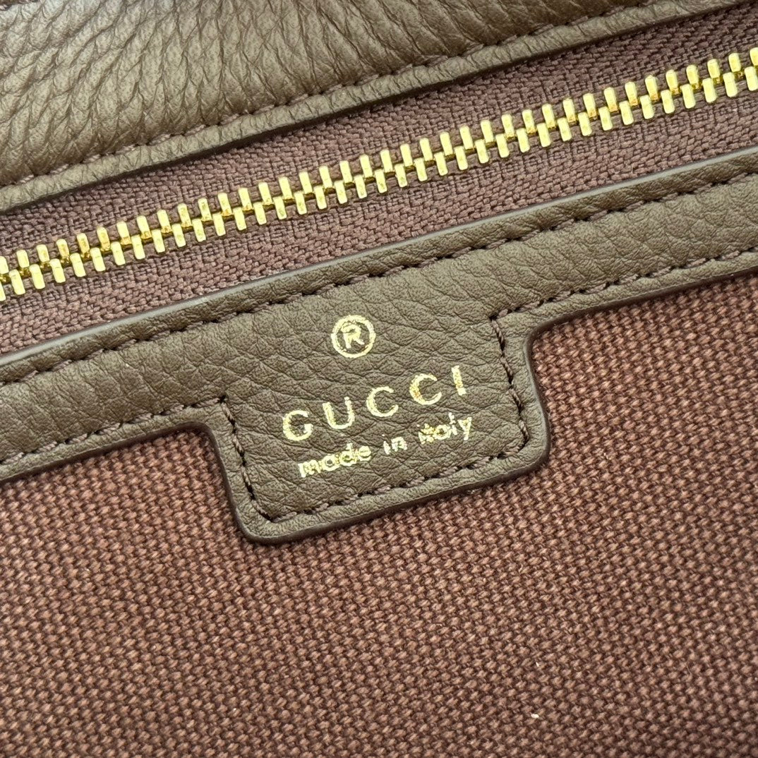 GUCCI 25S JACKIE 1961 SMALL BAG 28 CM IN DARK BROWN LEATHER WITH GOLD HARDWARE