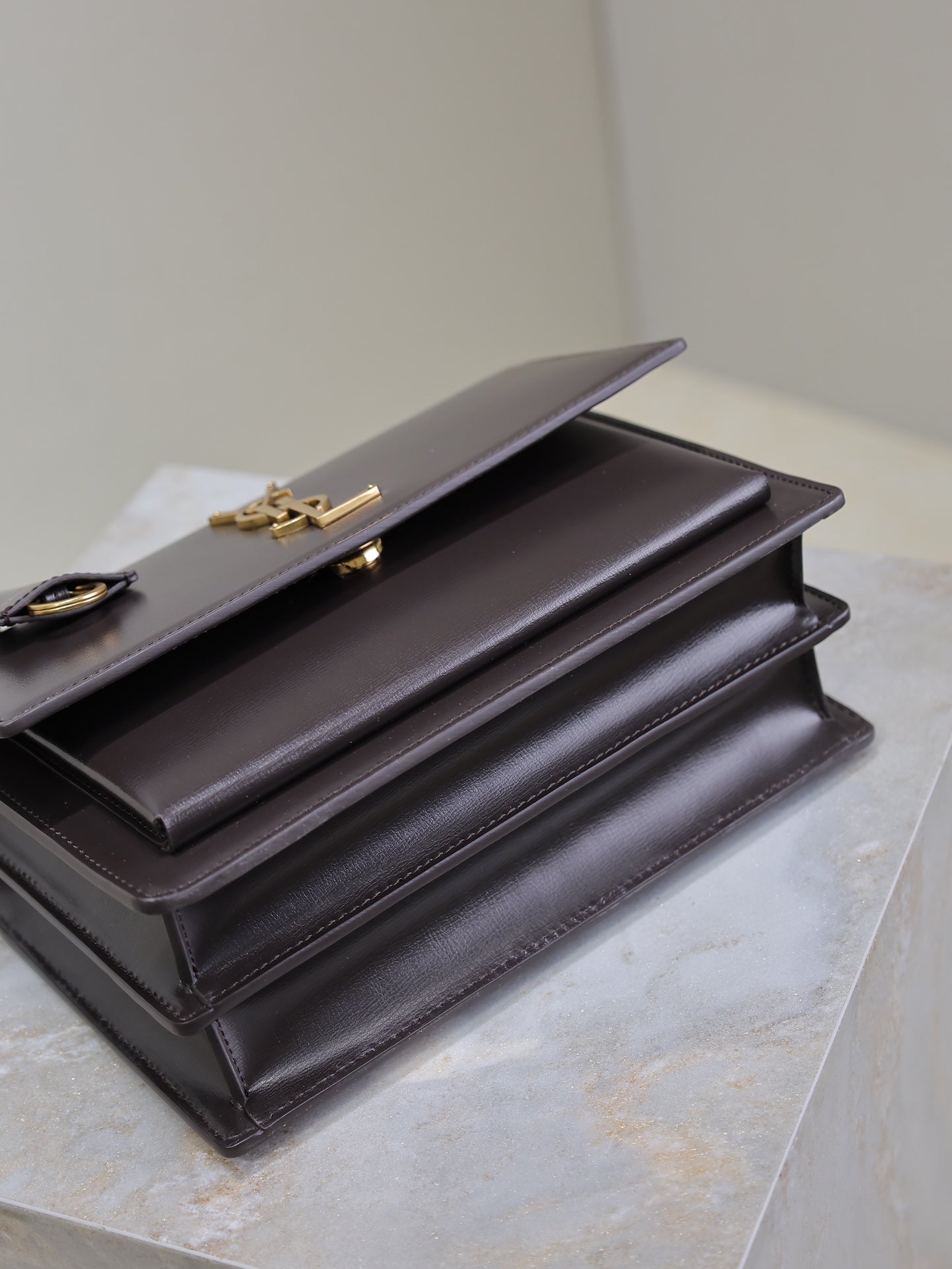 YSL 25S SUNSET BAG 22 IN DARK PURPLE CALFSKIN GOLD HARDWRE
